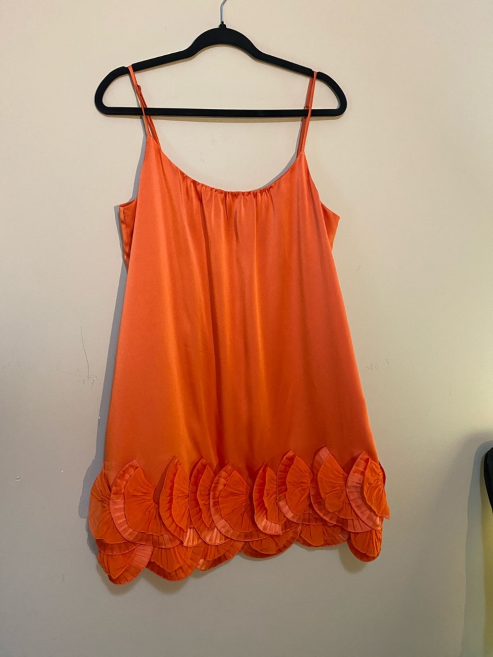 BCBGMaxAzria Orange Satin Mini Slip Dress with Ruffle Hem